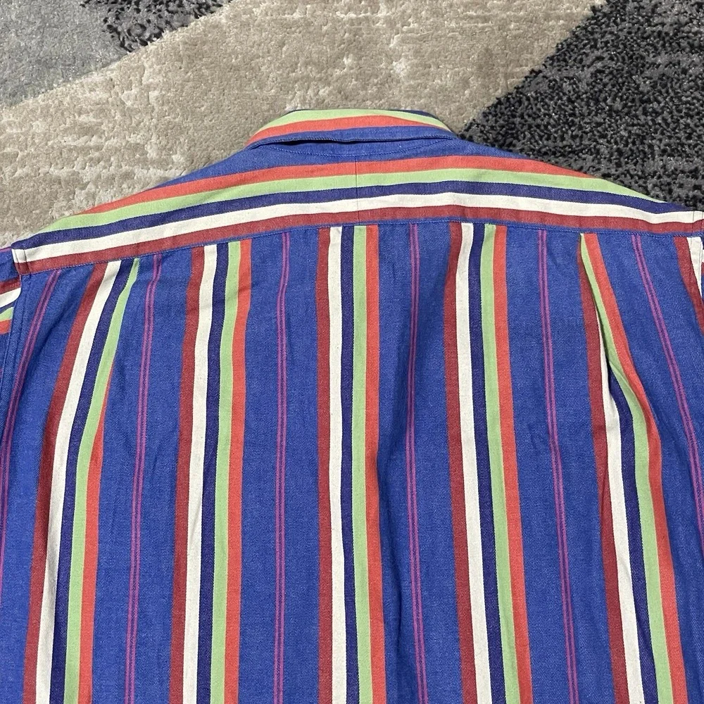 VTG Polo‎ Ralph Lauren Shirt Men Medium Blue Red Stripe Western Y2K Preppy